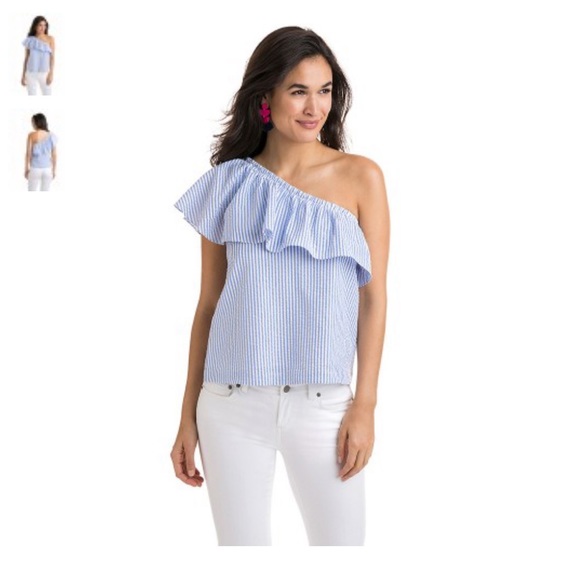 Vineyard Vines one shoulder seersucker ruffle top - Picture 1 of 6